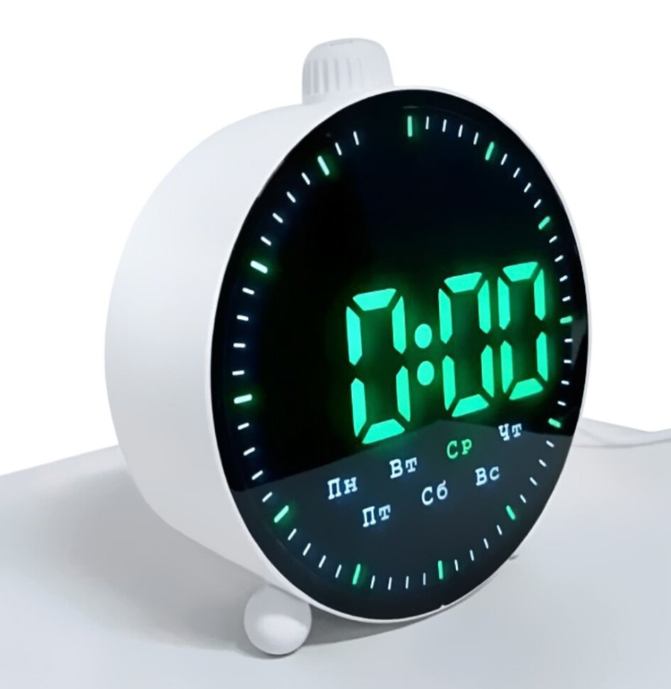 9013X-4W бел-зел Будильник зеркальный,с датой, тем [01111099]