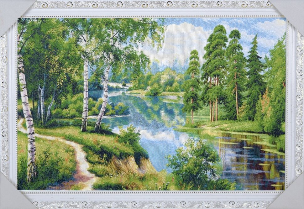 40*60 25Б «»Лесная речка«» Картина гобелен белая рам [01111865]